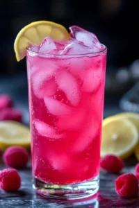 homemade Lotus-inspired energy drink with ice, pomegranate seeds, and a lemon slice garnish in a clear glass.