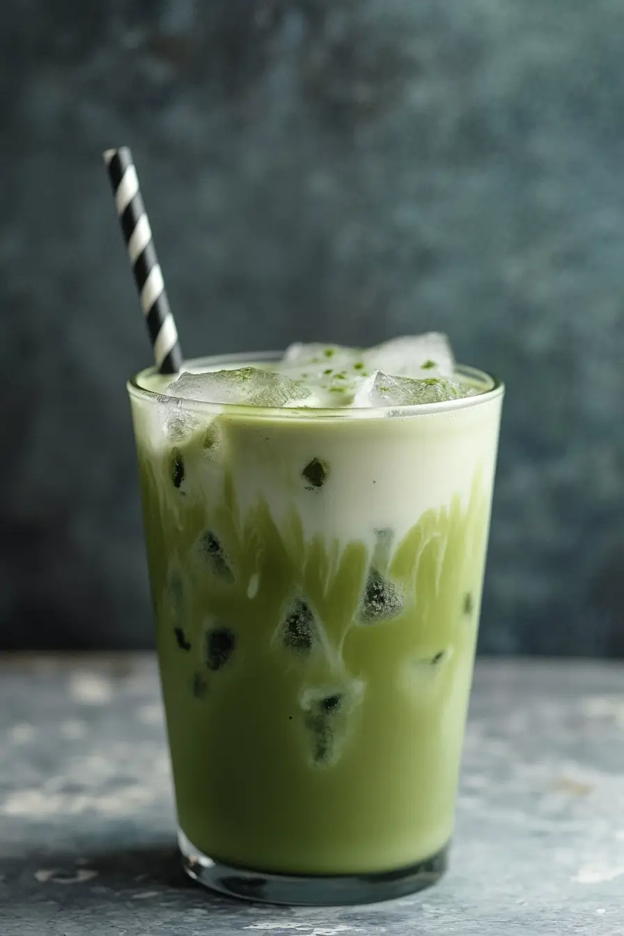 Whisking matcha powder with warm water for iced matcha latte recipe