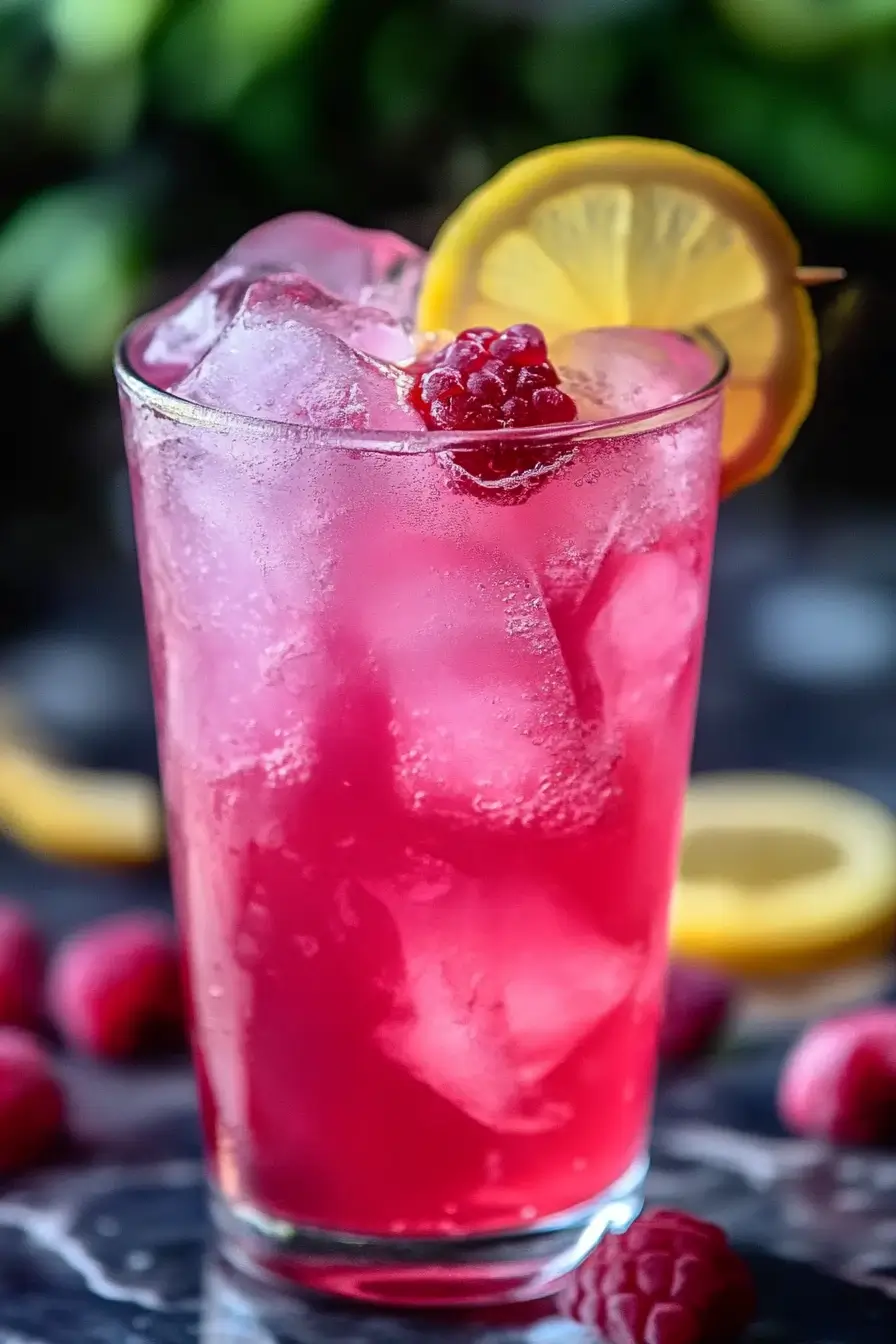 Flat lay of Lotus-inspired energy drink ingredients: sparkling water, pomegranate juice, lemon, honey, green tea, fresh berries, and mint on a bright kitchen surface.
