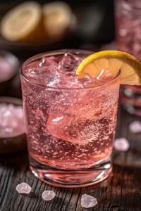 Pink salt detox drink with lemon and ice in a clear glass – pink salt recipe for weight loss