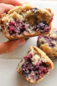 Homemade blackberry oatmeal muffin recipe with oats and juicy berries