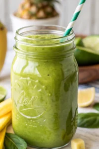 Hulk smoothie recipe in mason jar with banana and spinach