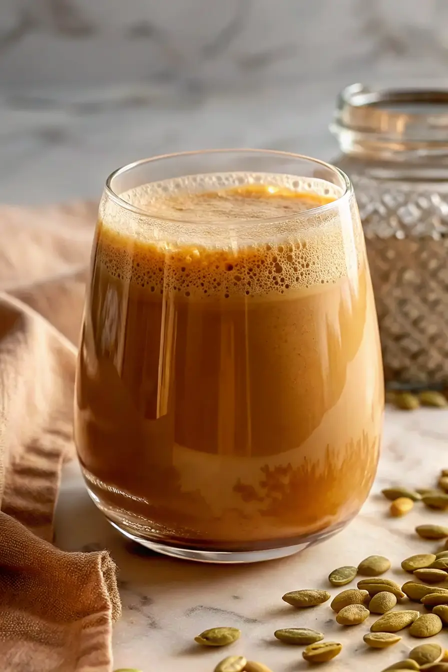 Pumpkin seed weight loss drink recipe served in a glass with cinnamon garnish