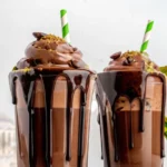 Homemade Dubai chocolate milkshake with kunafa and pistachio cream