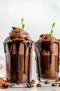 Homemade Dubai chocolate milkshake with kunafa and pistachio cream