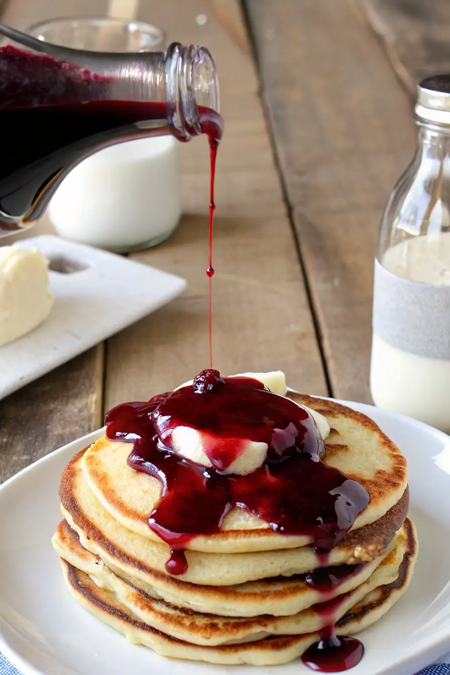 Homemade blueberry syrup in a glass jar surrounded by fresh blueberries